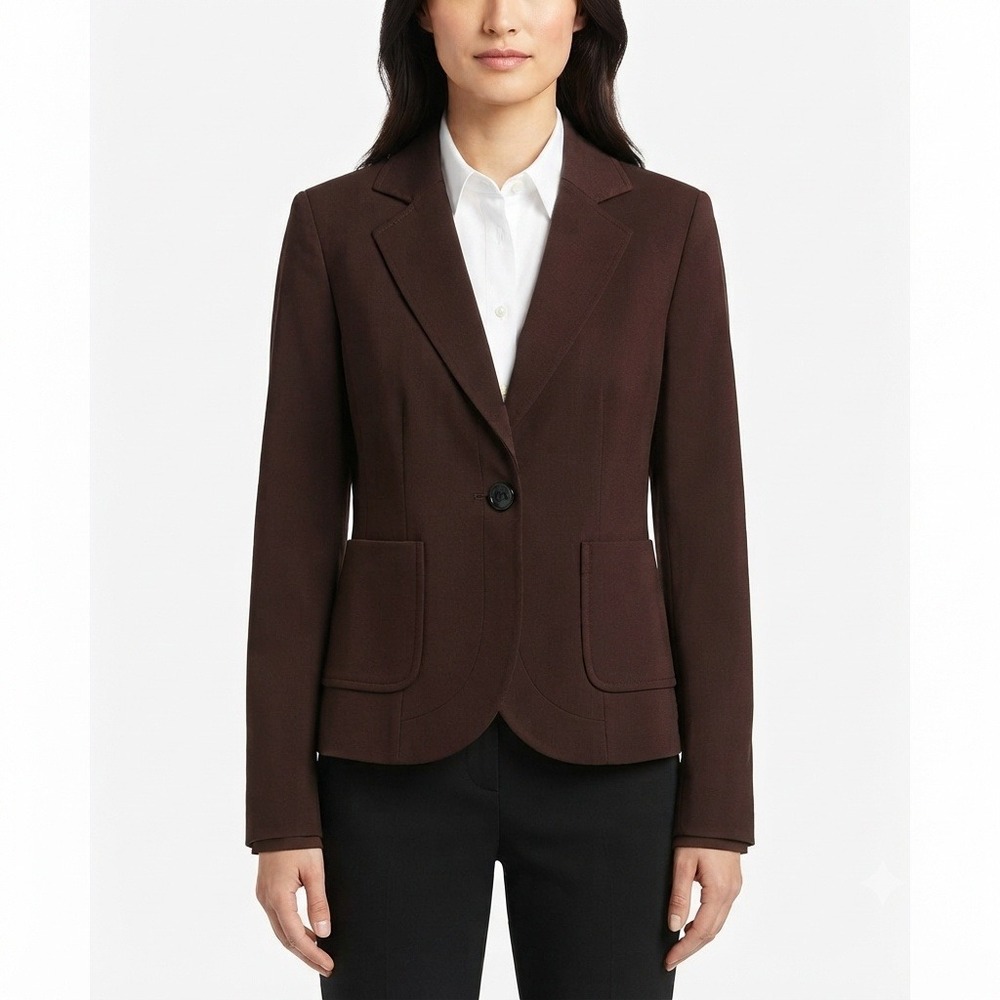 Adrienne Vittadini Blazer Womens Brown Single Button Jacket Pockets Office